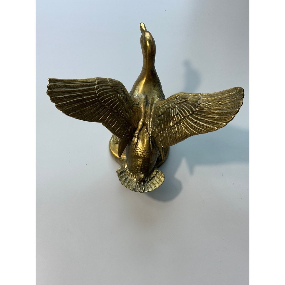 Vintage MCM Heavy Brass Duck Figurine Flying Bird Sculpture Home Decor - Picture 9 of 13